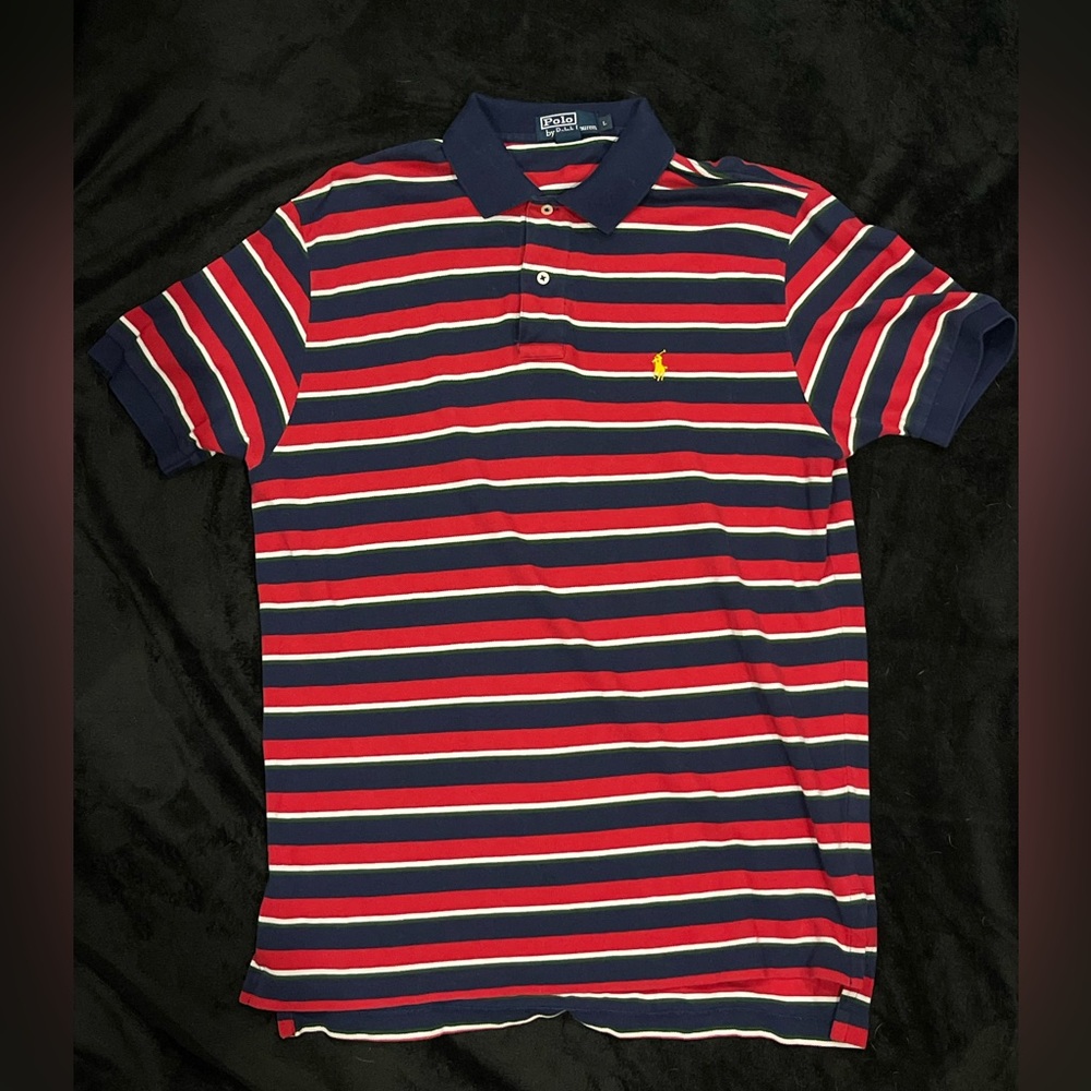 Vintage Red Green & Blue Striped Short Sleeve Polo Ralph Lauren Size Large Used